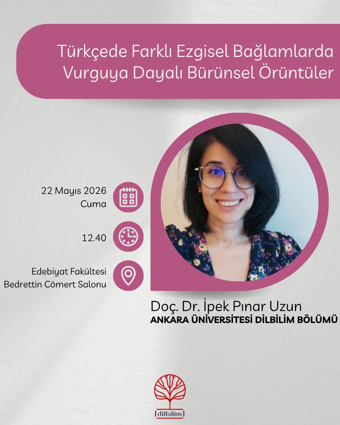Davetli Konuşmacı Dr. İpek Pınar UZUN: Türkçede Farklı Ezgisel Bağlamlarda Vurguya Dayalı Bürünsel Örüntüler